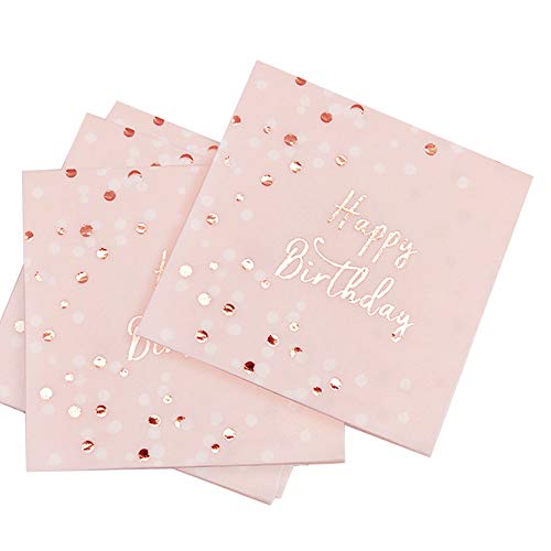Servilletas Cumpleaños, 32 Piezas Servilletas de Papel Rosas para Cumpleaños Fiesta Niña, Decoracion Cumpleaños Aniversario, Paper Napkins Rose Gold, 3 Capas - 16,5 x 16,5 cm