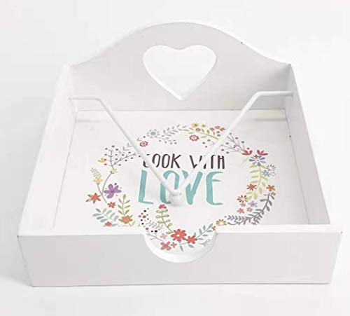 Servilletero de mesa de Madera Blanco 18x18x8 cm con peso para sujetar las servilletas de papel