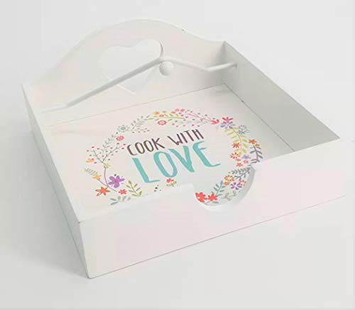 Servilletero de mesa de Madera Blanco 18x18x8 cm con peso para sujetar las servilletas de papel