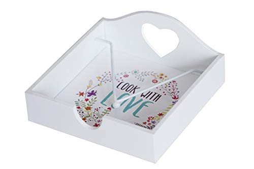 Servilletero de mesa de Madera Blanco 18x18x8 cm con peso para sujetar las servilletas de papel