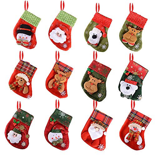 SERWOO 12pcs Medias Calcetines Navidad Bolsos Bolsas Regalo Almacenamiento de Dulces Caramelos Decoración Colgantes de Árbol Navidad Funda de Cubiertos
