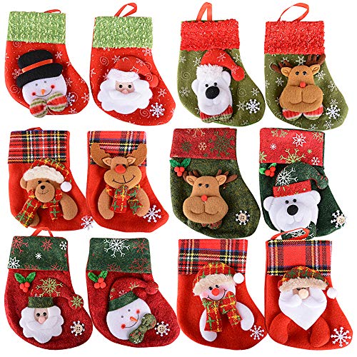SERWOO 12pcs Medias Calcetines Navidad Bolsos Bolsas Regalo Almacenamiento de Dulces Caramelos Decoración Colgantes de Árbol Navidad Funda de Cubiertos