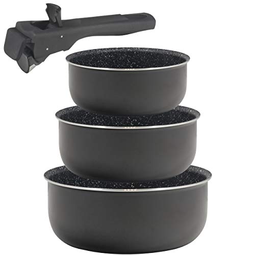 Set 3 cazos Ø16+18+20cm aluminio prensado apta inducción Click & cook black CON mango Click & cook