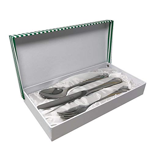 Set 3 cubiertos acero inoxidable 18/10 Dalia bicolor detalles dorados cuchara cuchillo tenedor