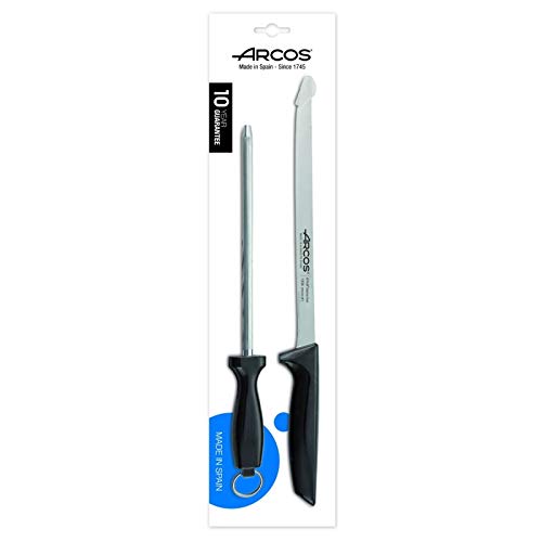 Set Arcos AFILADOR con Mango AFILADOR Cuchillos + Cuchillo JAMONERO Arcos Niza + CHAIRA + Cubre Jamon LepantoHouse