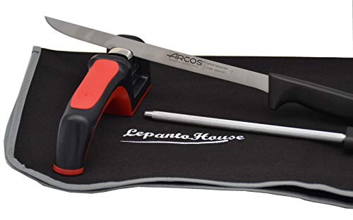 Set Arcos AFILADOR con Mango AFILADOR Cuchillos + Cuchillo JAMONERO Arcos Niza + CHAIRA + Cubre Jamon LepantoHouse