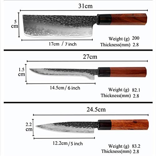 Set Cuchillo Cocina con Ergonómico Cocina del cuchillo del cocinero de tres capas de acero forjado hecho a mano de Sharp Cleaver Kiritsuke el deshuesado Santoku pelado cuchillos utensilios de cocina