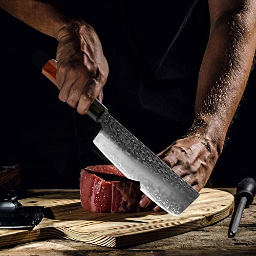 Set Cuchillo Cocina con Ergonómico Cocina del cuchillo del cocinero de tres capas de acero forjado hecho a mano de Sharp Cleaver Kiritsuke el deshuesado Santoku pelado cuchillos utensilios de cocina