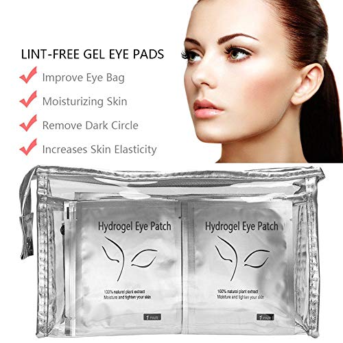 Set de 100 pares de almohadillas para los ojos, parche de gel profesional para pestañas, extensión de pestañas, herramienta de belleza sin máscara para los ojos, sin pelusa, con bolsa de cosméticos tr