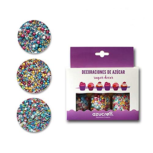 Set de 3 botes de Sprinkles para decorar pasteles, tartas, cupcakes... (Vintage/ Unicornio/ Fiesta)