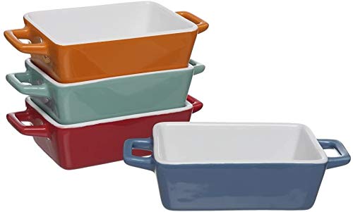 Set de 4 pequeñas Tapas/Rectangular/molde de horno para platos (H 5 x W 14 x D10cm) incluye espátula de bambú Mason Cash/turner,