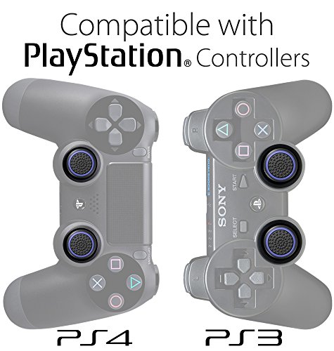 Set de 4 recubrimientos Fosmon para controlador de joystick, para mejorar el agarre de los pulgares; compatible con PS4, PS3, Xbox One, Xbox One S, Xbox 360, Wii U (color negro y azul)