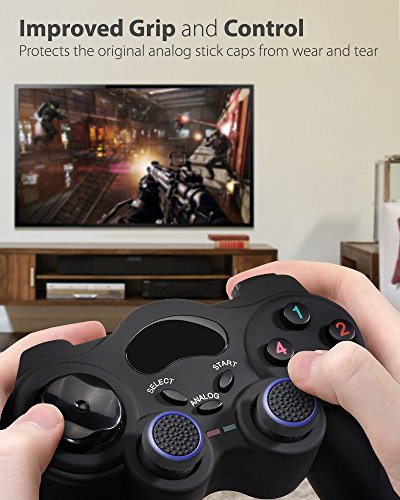 Set de 4 recubrimientos Fosmon para controlador de joystick, para mejorar el agarre de los pulgares; compatible con PS4, PS3, Xbox One, Xbox One S, Xbox 360, Wii U (color negro y azul)