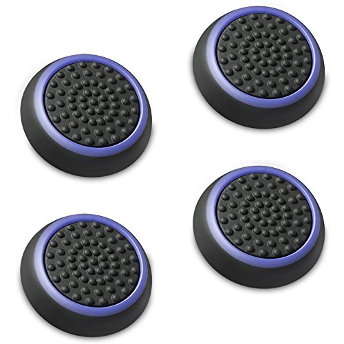 Set de 4 recubrimientos Fosmon para controlador de joystick, para mejorar el agarre de los pulgares; compatible con PS4, PS3, Xbox One, Xbox One S, Xbox 360, Wii U (color negro y azul)