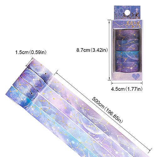 Set de Cinta Washi,8 Rollos Cinta Decorativa Cielo Estrellado,Cintas Washi Decorativas,Cinta de Colección de álbumes de Recortes,para Pegatinas de Lápiz Labial, Decoración, Suministros para Fiestas