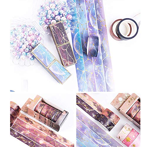 Set de Cinta Washi,8 Rollos Cinta Decorativa Cielo Estrellado,Cintas Washi Decorativas,Cinta de Colección de álbumes de Recortes,para Pegatinas de Lápiz Labial, Decoración, Suministros para Fiestas