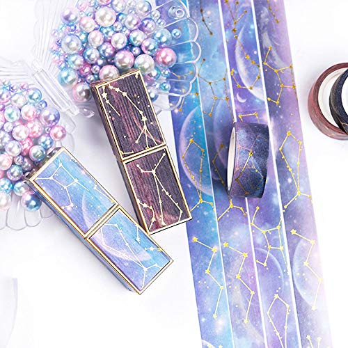 Set de Cinta Washi,8 Rollos Cinta Decorativa Cielo Estrellado,Cintas Washi Decorativas,Cinta de Colección de álbumes de Recortes,para Pegatinas de Lápiz Labial, Decoración, Suministros para Fiestas
