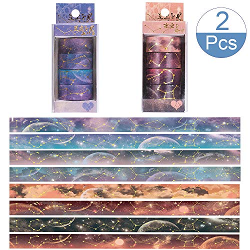 Set de Cinta Washi,8 Rollos Cinta Decorativa Cielo Estrellado,Cintas Washi Decorativas,Cinta de Colección de álbumes de Recortes,para Pegatinas de Lápiz Labial, Decoración, Suministros para Fiestas
