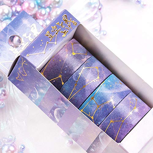 Set de Cinta Washi,8 Rollos Cinta Decorativa Cielo Estrellado,Cintas Washi Decorativas,Cinta de Colección de álbumes de Recortes,para Pegatinas de Lápiz Labial, Decoración, Suministros para Fiestas