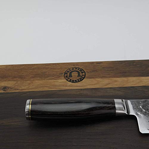 Set de oferta de KAI Shun Premiere Tim Mälzer | TDM-1702 Santoku Cuchillo | Hoja de 18 cm de acero damasco + tabla de cortar sólida hecha a mano de roble viejo 30x18 cm | Precio de venta: € 248