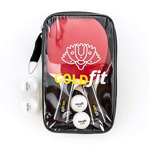 Set de Ping Pong de 2 palas y 4 pelotas de tenis de mesa con funda porta raquetas y estuche para bolas de regalo. Nivel Principiante hasta Avanzado de madera pura, caucho, esponja y mango ergonómico.