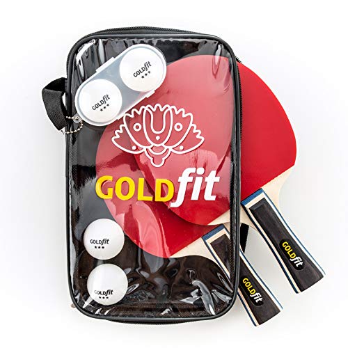 Set de Ping Pong de 2 palas y 4 pelotas de tenis de mesa con funda porta raquetas y estuche para bolas de regalo. Nivel Principiante hasta Avanzado de madera pura, caucho, esponja y mango ergonómico.