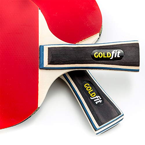 Set de Ping Pong de 2 palas y 4 pelotas de tenis de mesa con funda porta raquetas y estuche para bolas de regalo. Nivel Principiante hasta Avanzado de madera pura, caucho, esponja y mango ergonómico.