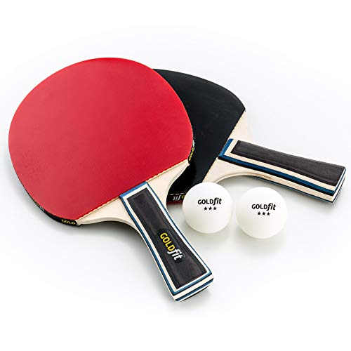 Set de Ping Pong de 2 palas y 4 pelotas de tenis de mesa con funda porta raquetas y estuche para bolas de regalo. Nivel Principiante hasta Avanzado de madera pura, caucho, esponja y mango ergonómico.
