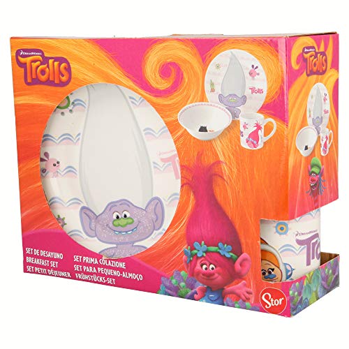 SET MERIENDA EN CAJA DE REGALO 3 PCS. (CUENCO, PLATO POSTRE, TAZA) TROLLS