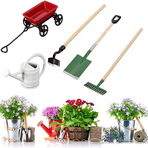 Set Mini Herramientas para Plantas de jardinería, Set de Pala Implementos agrícolas Juego de hervidor de Agua para Autos 1:12 Doll House Tool Modelo Accesorios Simulación Kit de Granja de bolsilloJar