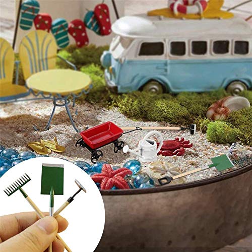 Set Mini Herramientas para Plantas de jardinería, Set de Pala Implementos agrícolas Juego de hervidor de Agua para Autos 1:12 Doll House Tool Modelo Accesorios Simulación Kit de Granja de bolsilloJar
