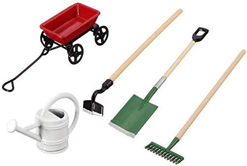 Set Mini Herramientas para Plantas de jardinería, Set de Pala Implementos agrícolas Juego de hervidor de Agua para Autos 1:12 Doll House Tool Modelo Accesorios Simulación Kit de Granja de bolsilloJar