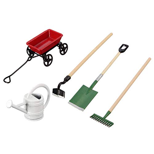Set Mini Herramientas para Plantas de jardinería, Set de Pala Implementos agrícolas Juego de hervidor de Agua para Autos 1:12 Doll House Tool Modelo Accesorios Simulación Kit de Granja de Bolsillo