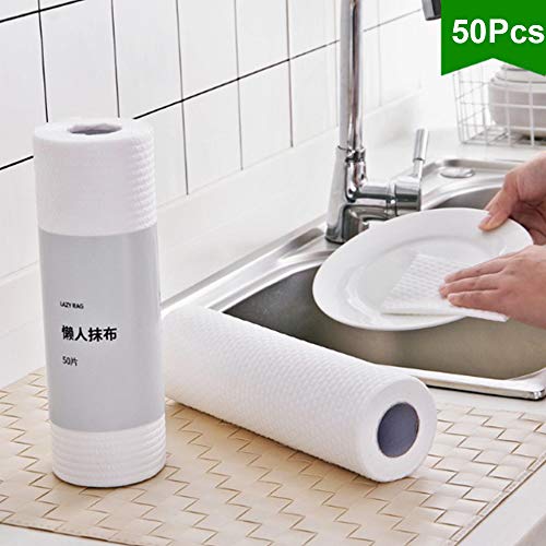 Seully 100 Piezas Paño de Limpieza Desechable,Paño No Tejido Desechable, Paño Absorbente de Aceite y Agua,Paño de Trapo Perezoso, Paño de Limpieza de Cocina Multiusos, Microfibra,2 Rollos