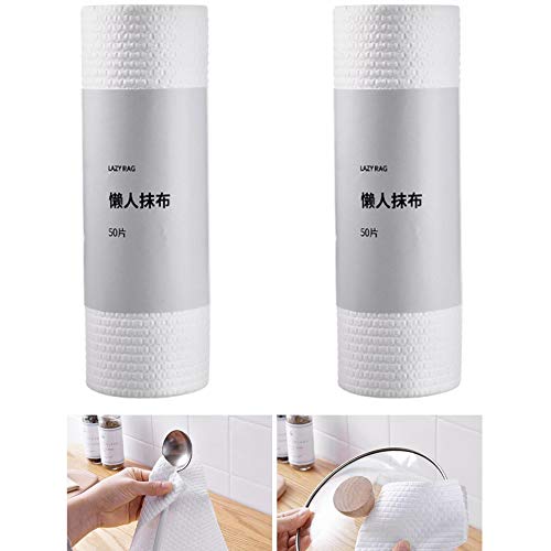 Seully 100 Piezas Paño de Limpieza Desechable,Paño No Tejido Desechable, Paño Absorbente de Aceite y Agua,Paño de Trapo Perezoso, Paño de Limpieza de Cocina Multiusos, Microfibra,2 Rollos