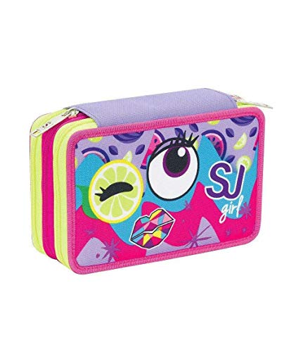 SEVEN. Mochila SJ Gang Face Extensible Flip System para niña con Solapas de limón + Estuche de 3 Pisos Completo + Diario estándar a Elegir + Llavero Giratorio + 10 bolígrafos de Colores