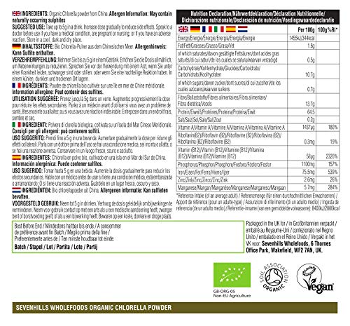 Sevenhills Wholefoods Chlorella En Polvo, Pared Celular Rota, Orgánico 1kg