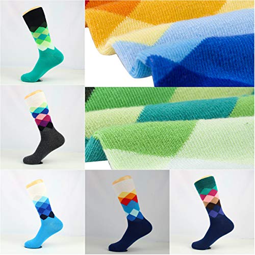 SevenShop 5 Pares de diseñador Colorido de Media Pantorrilla para Hombre, Calcetines de Tubo Medio de algodón Elegante de Moda para Hombre, Casual, Estampado, Paquete de 1#