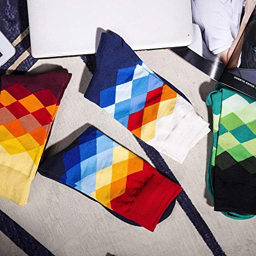 SevenShop 5 Pares de diseñador Colorido de Media Pantorrilla para Hombre, Calcetines de Tubo Medio de algodón Elegante de Moda para Hombre, Casual, Estampado, Paquete de 1#