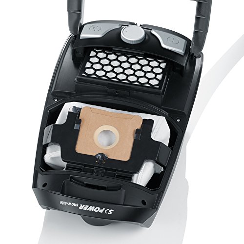 Severin BC 7045, Aspiradora de suelo con bolsa, incluye cabezal para parquet y set de 3 accesorios, S´POWER snowwhite, gris y rojo