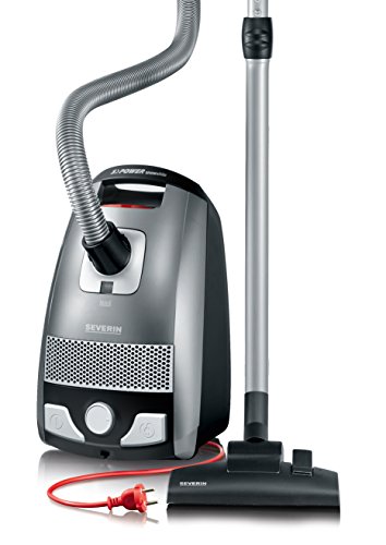 Severin BC 7045, Aspiradora de suelo con bolsa, incluye cabezal para parquet y set de 3 accesorios, S´POWER snowwhite, gris y rojo