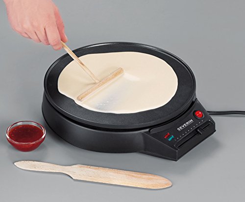 Severin CM 2198 Crepera, Incl. Espátula y Volteador de Crepes de Madera, 1.000 W, 1000 W, De plástico, Negro