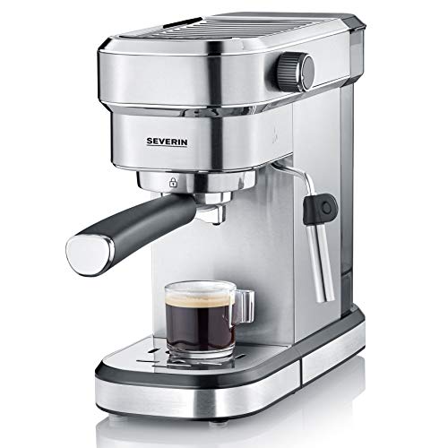 Severin KA 5994 Espresa - Cafetera espresso, 1350 W, 1.1 L, acero inoxidable cepillado, función descalcificación, color plata