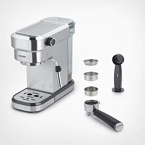 Severin KA 5994 Espresa - Cafetera espresso, 1350 W, 1.1 L, acero inoxidable cepillado, función descalcificación, color plata