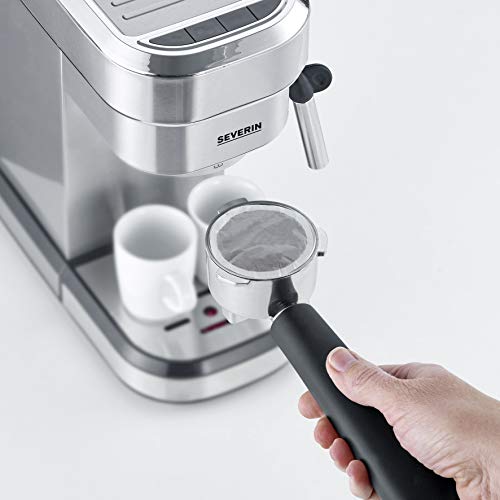 Severin KA 5994 Espresa - Cafetera espresso, 1350 W, 1.1 L, acero inoxidable cepillado, función descalcificación, color plata