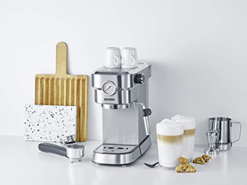 Severin KA 5995 Espresa Plus - Cafetera espresso, 1350, 1.1 L, acero inoxidable cepillado, color negro mate