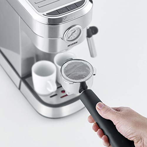 Severin KA 5995 Espresa Plus - Cafetera espresso, 1350, 1.1 L, acero inoxidable cepillado, color negro mate