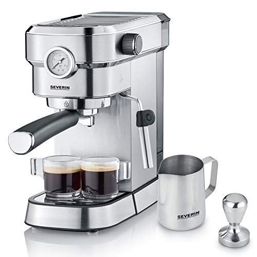 Severin KA 5995 Espresa Plus - Cafetera espresso, 1350, 1.1 L, acero inoxidable cepillado, color negro mate