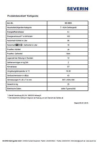 Severin KS 9893 Mini-Frigorífico con Compartimento Congelador, 86 L/10 L, Blanco