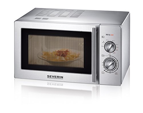 Severin MW 7869 - Microondas con grill, acero inoxidable mate, 900 W, color plata y negro